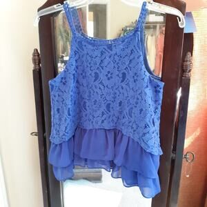 D-Signed Girls Top Size M (10-12) Purple Lace Overlay Chiffon Ruffled Underneath